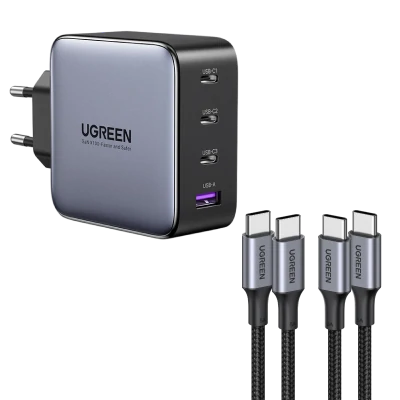 UGREEN Pack de Charge : Chargeur 100 W 4 ports + 2 câbles USB-C