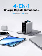 UGREEN Nexode Pro 100W Chargeur Rapide USB C 4 Ports avec Écran Intelligent | GaN Tech, Compatible avec iPhone 17 Pro Max Air 16 15 14 13 Galaxy S26 S25 Pixel 10 9 iPad MacBook Neo Air Pro M5 M4 M3 M2 M1