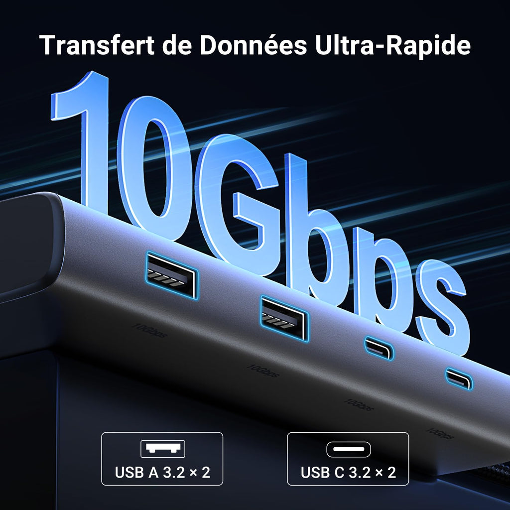 UGREEN Revodok 308 Hub USB C 8-en-1 (4K Triple Affichage, PD100W) -transfert de donnees ultra-rapide