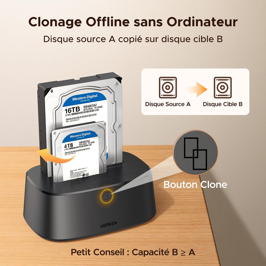 UGREEN Station d'accueil pour Disque Dur, USB 3.0 HDD Docking Station