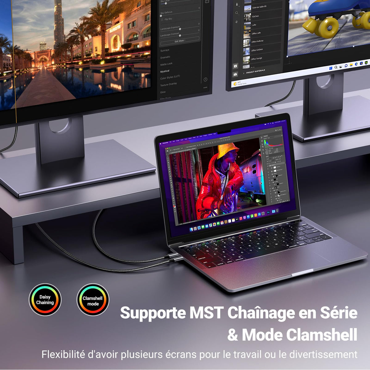 UGREEN Câble USB C vers DisplayPort 1.4 8K 60Hz Câble Thunderbolt 4 3 DP 3M