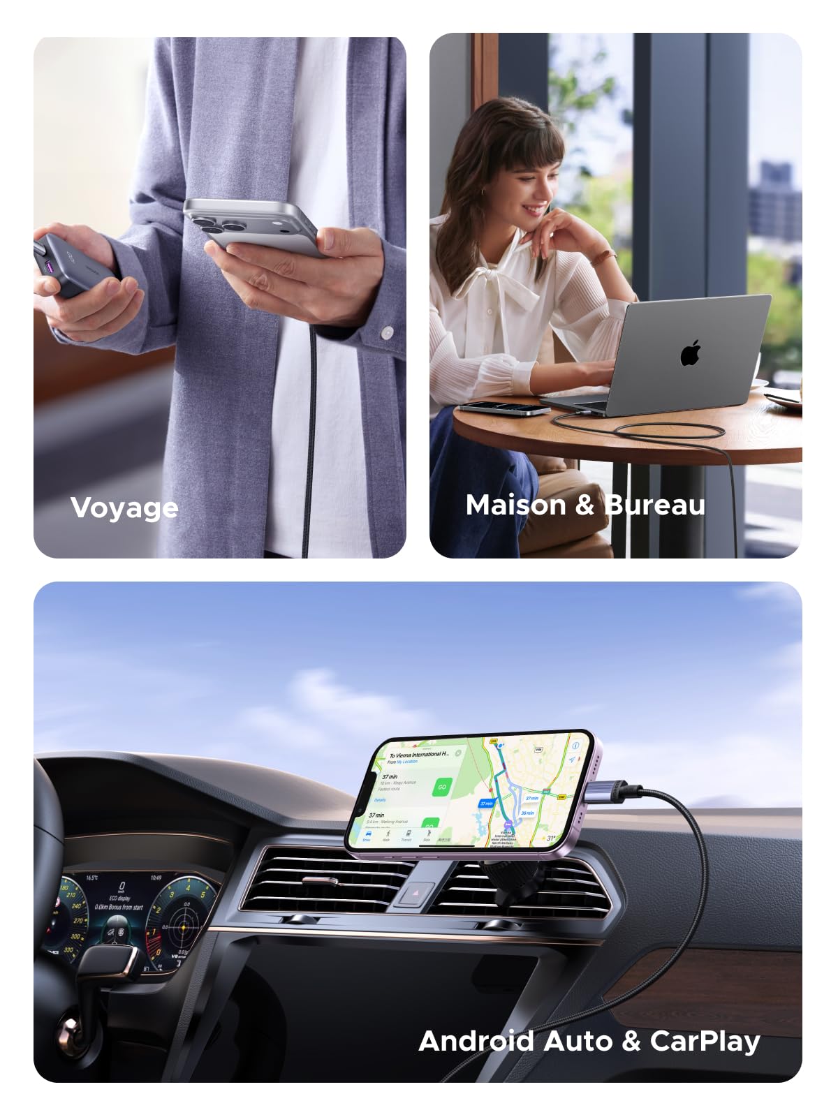 UGREEN Lot de 3 Câble USB C PD 3.1 5A 48V 240W Charge Rapide (1M)