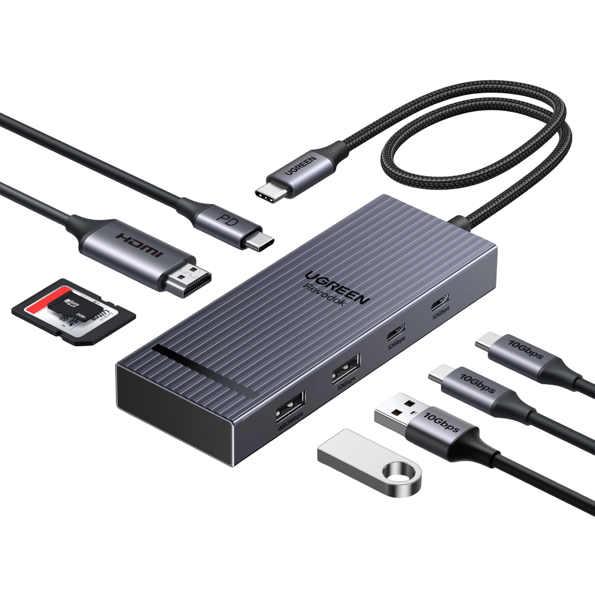 UGREEN Revodok Pro 8-en-1 Hub USB-C (HDMI 4K@60Hz, 10Gbps, PD 100W)