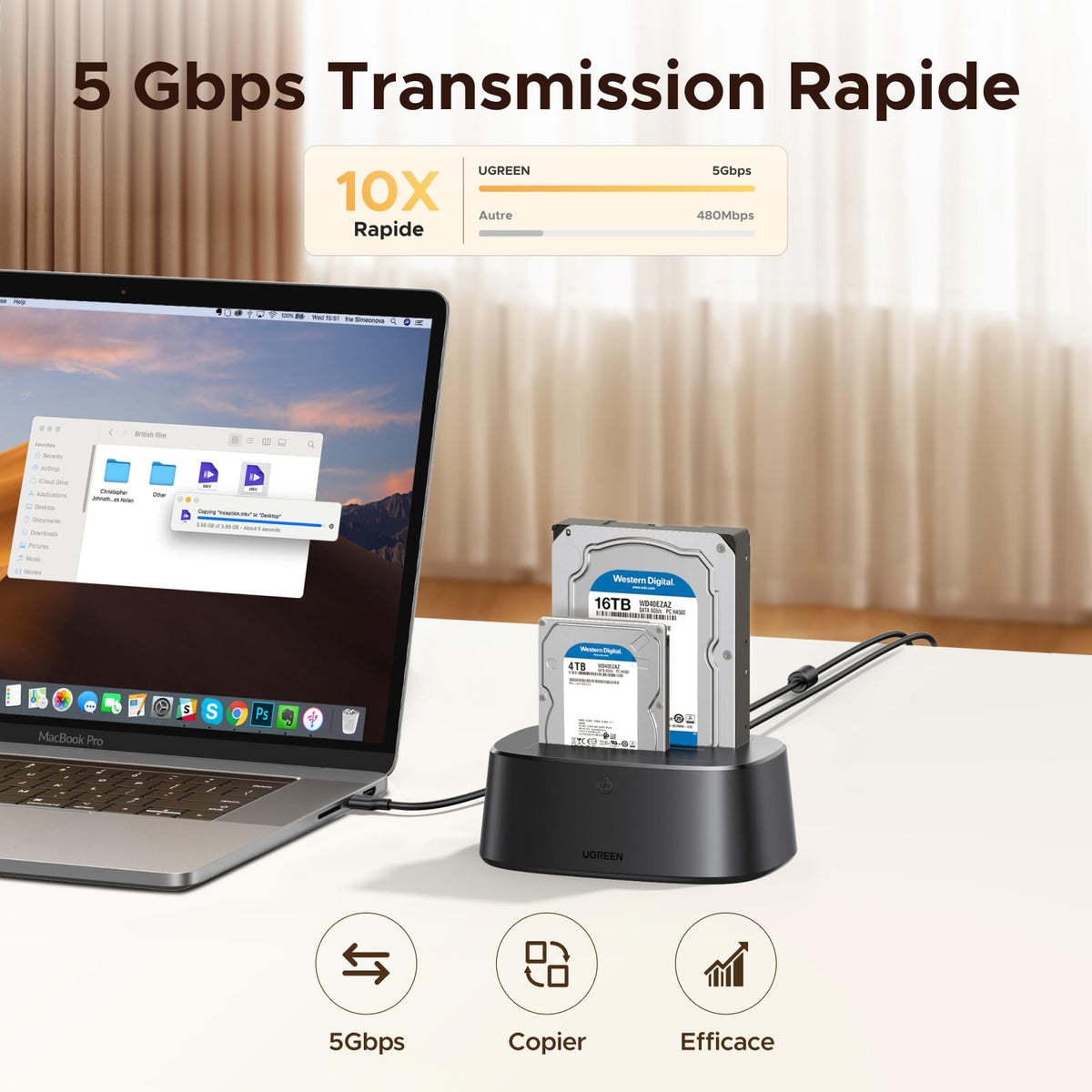 UGREEN Station d'accueil pour Disque Dur, USB 3.0 HDD Docking Station