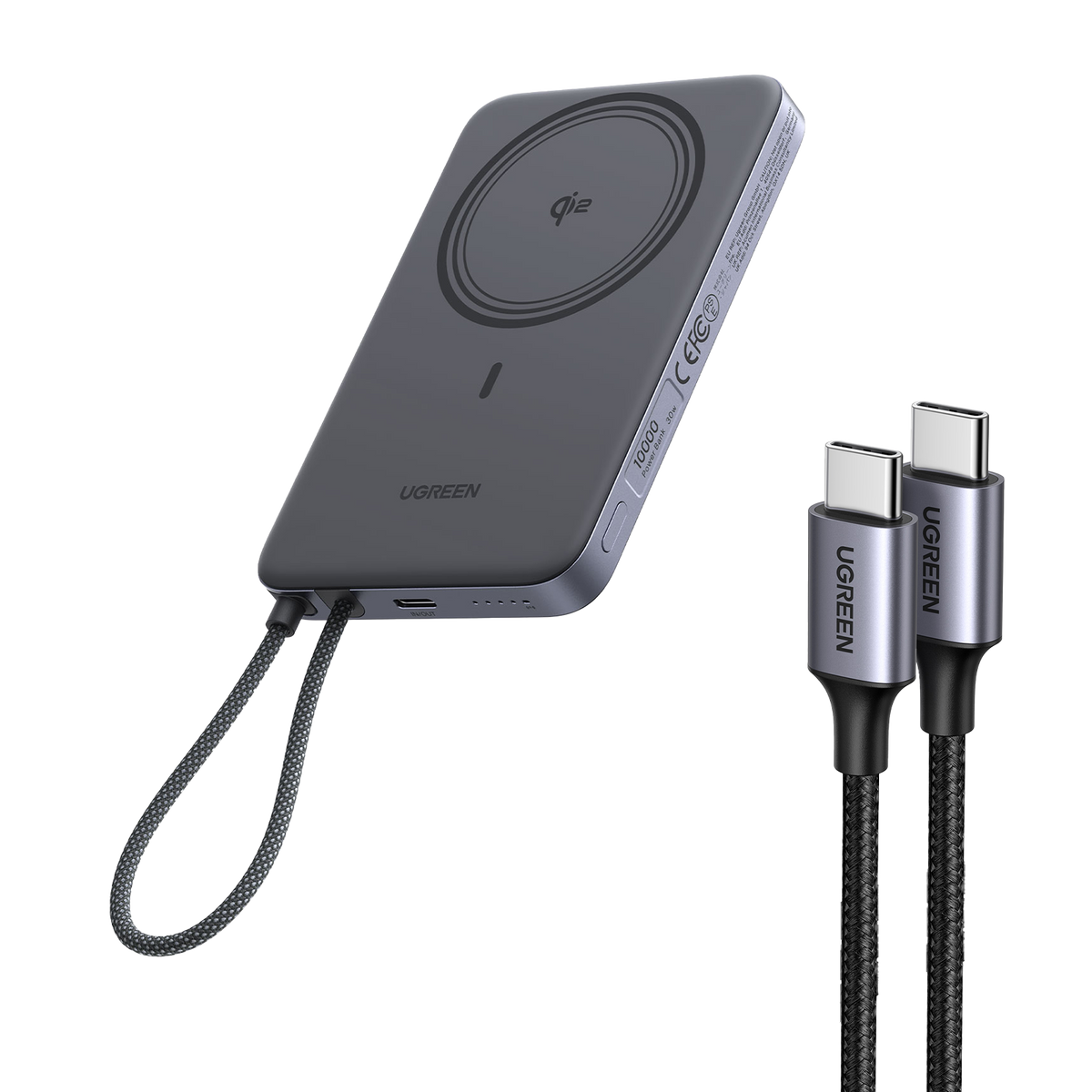 UGREEN MagFlow Air Batterie Externe Magnétique en Pack (5 000 mAh / 10 000 mAh, Qi2 15 W, Câble USB-C 100 W de 1 m Inclus)