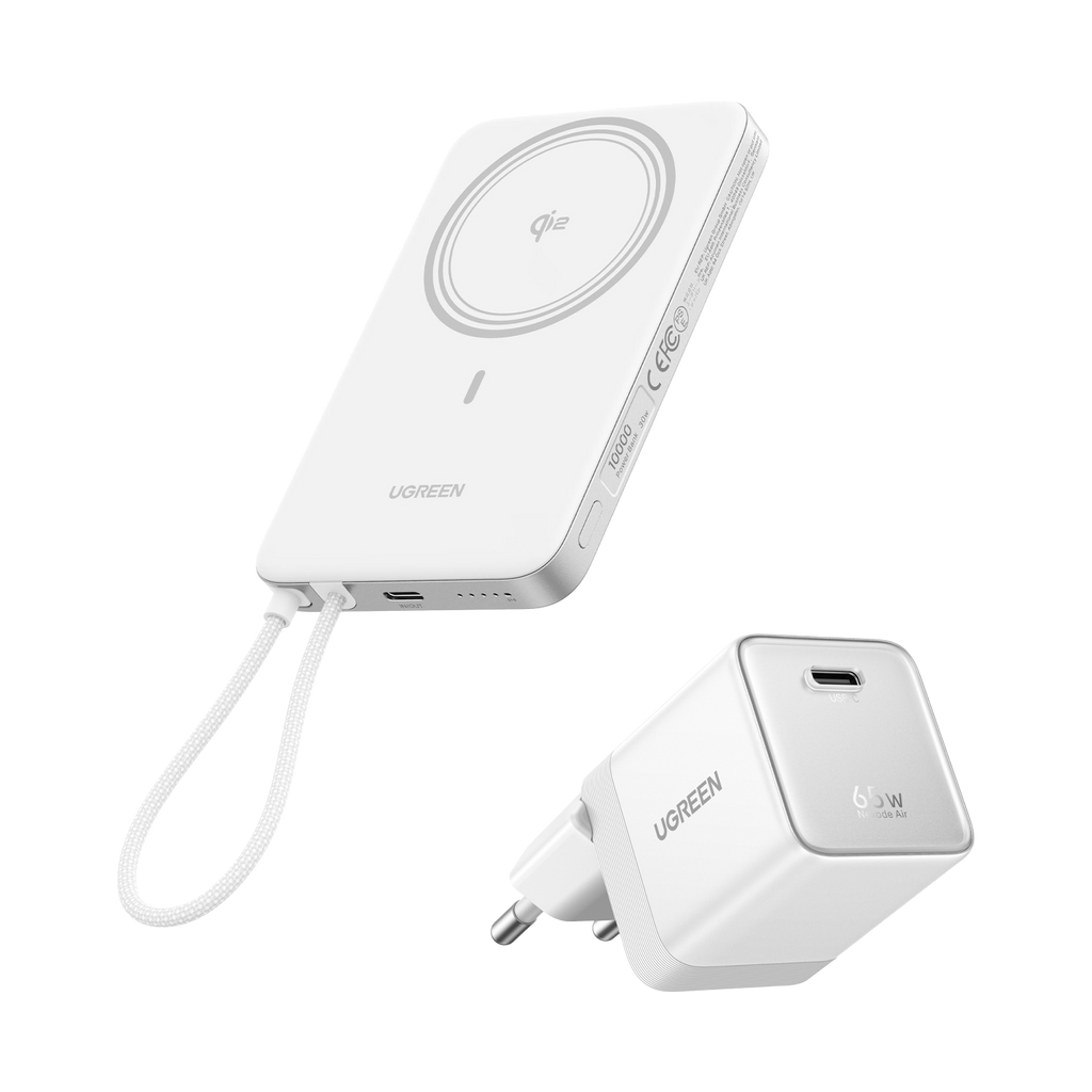 UGREEN MagFlow Air Batterie Externe & Chargeur Nexode Air en Pack (5 000 mAh / 10 000 mAh, Qi2 15 W, GaN 65 W)