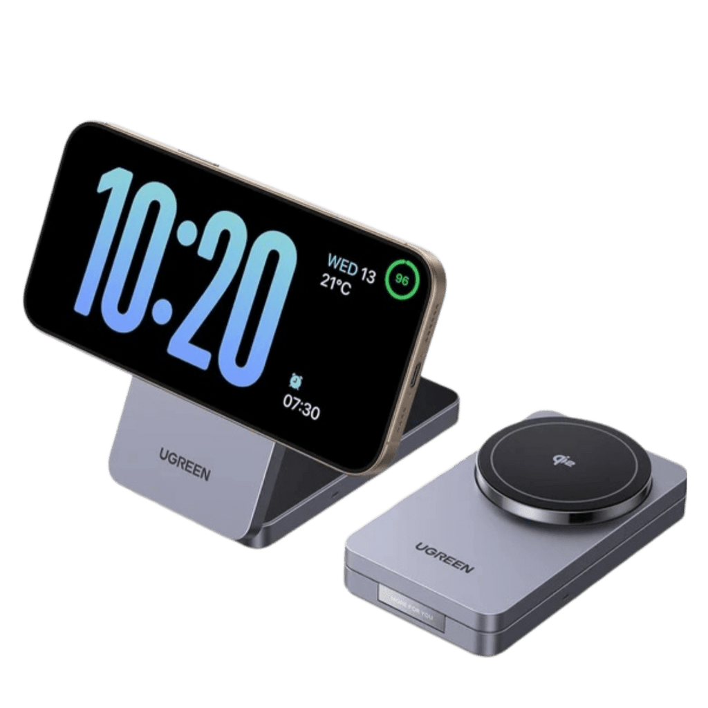 UGREEN MagFlow Chargeur Sans Fil 2-en-1 (Qi2 15W, MagSafe, Pliable)