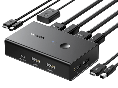 UGREEN KVM Switch 1 Monitor 2 Computers Share 4 USB Ports HDMI KVM Switch for Keyboard Mouse 4K@60Hz