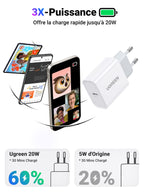 UGREEN Chargeur USB C 20W Lot de 2 Power Delivery 3.0 (Blanc)