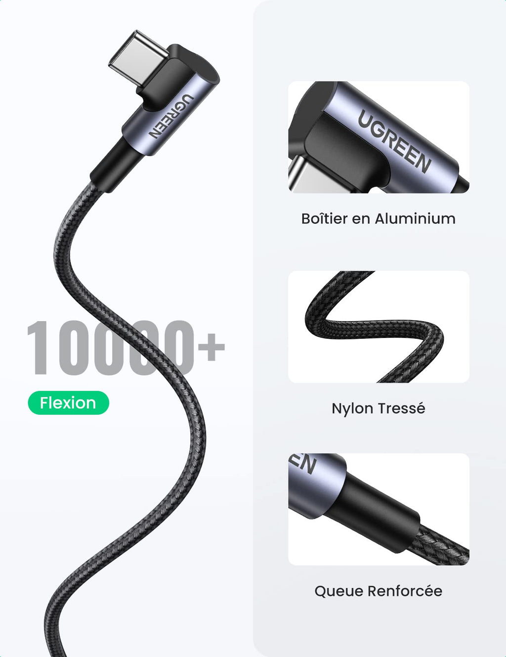 UGREEN Câble USB C Coudé 90 Degrés Charge Rapide Câble