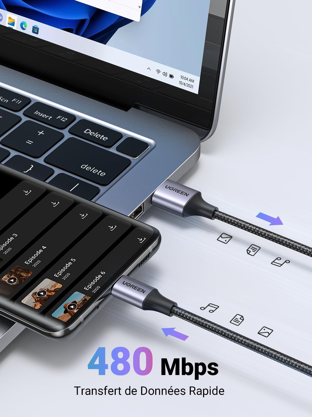 UGREEN Câble USB C Charge Rapide 3A Nylon Tressé Câble