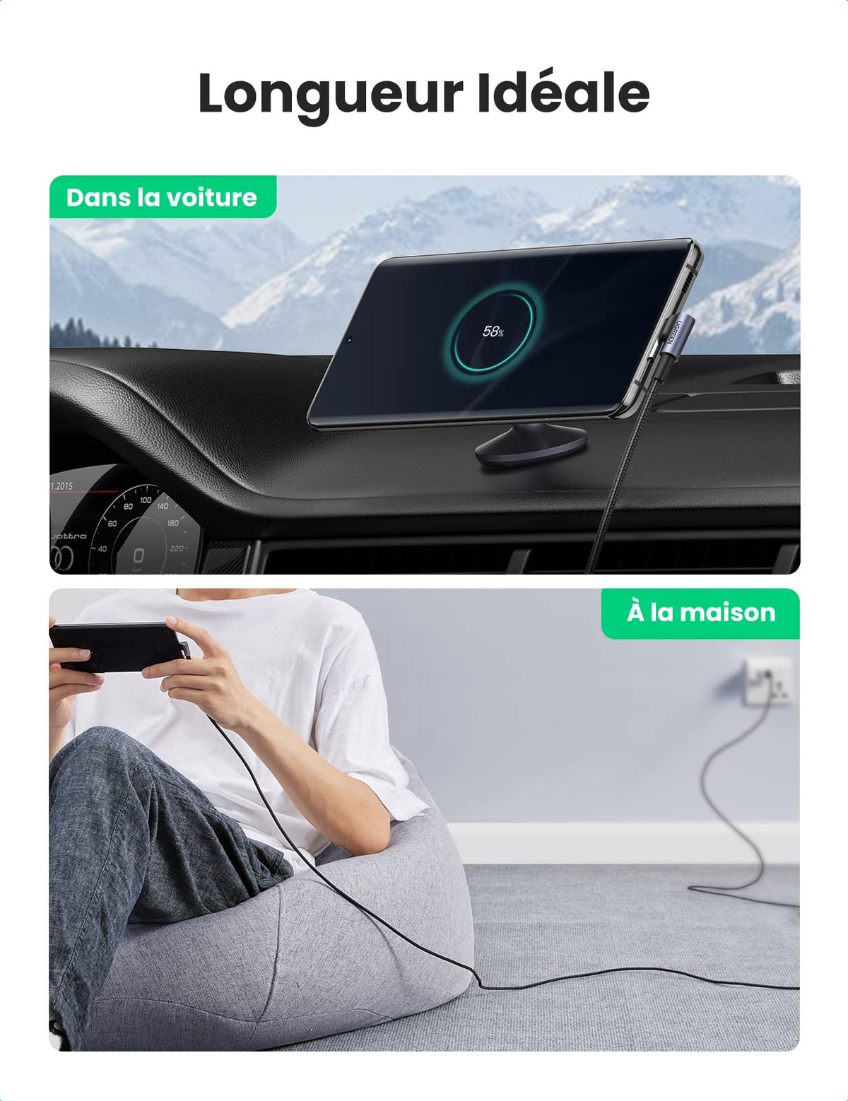 UGREEN Câble USB C Coudé 90 Degrés Charge Rapide Câble