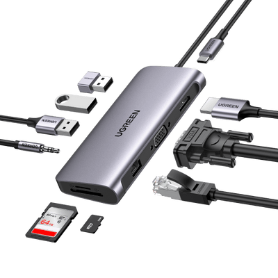 UGREEN 10 en 1 Hub USB C (HDMI Gigabit 1000 Mbps PD 100W/USB 3.0 5Gbps)
